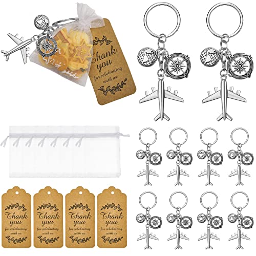Henoyso 15 Sets Airplane Keychain Party Favor, Including Airplane Compass Keychain with Thank You Tags, Organza Favor Bag for Party ProductsLogo