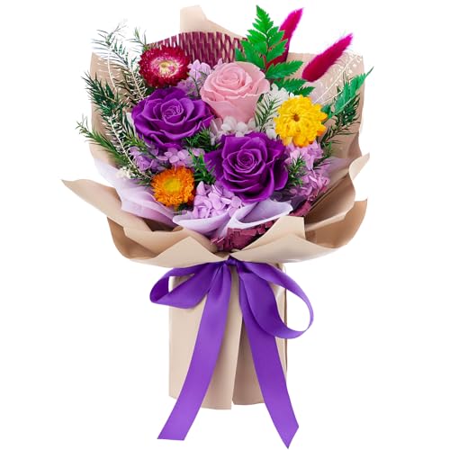 Flomoon Forever Flowers Gifts for Her, Preserved Flowers Bouquet Birthday Gifts for Women, Preserved Roses for Grandma Wife Anniversary Valentine's Day Mother's Day (Purple Paper) ProductsLogo