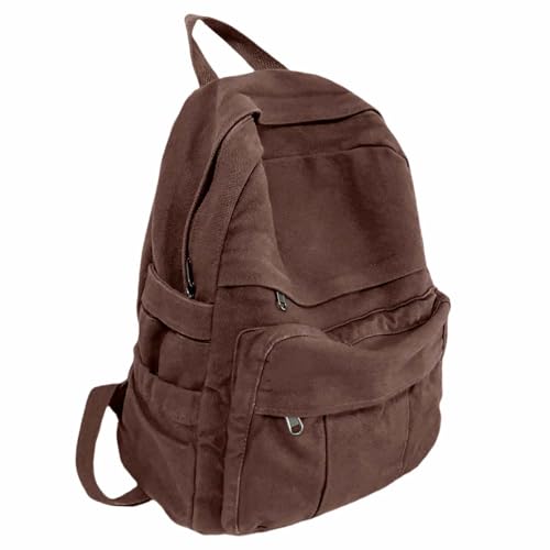 GAMLFL Coffee Brown Canvas Backpack for Women & Men Retro Aesthetic Rucksack Basic Backpack for High School/College Students Travel Laptop Bag ProductsLogo