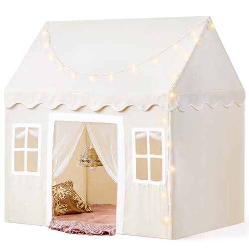 Tiny Land Play Tent with Padded Mat & LED Lights, Kids Tent, Playhouse for Kids, Indoor Bed Tent for Toddler, Toys for 3,4,5,6-Year-Old Girls, Neutral Color Play Room Furniture ProductsLogo