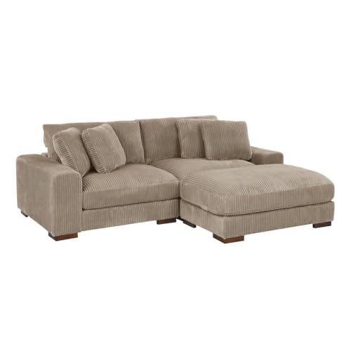 Furnifact Corduroy Sectional Couch with Toss Pillows – Camel Brown L Shaped Couch Featuring Wooden Legs, Modular Configuration, and Durable Upholstery Finish ProductsLogo