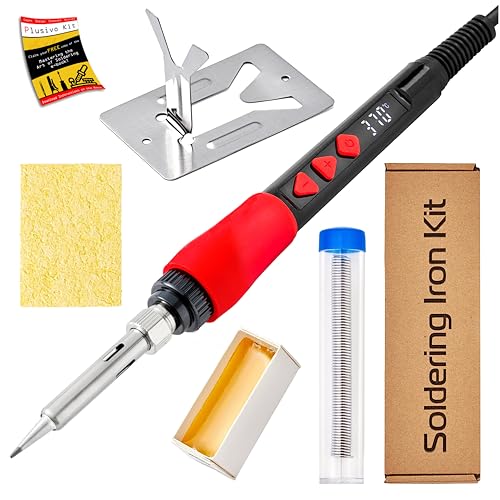 Soldering Iron Kit, 60W 120V Digital LED Display 5-in-1, Solder Wire, Flux Rosin Paste, Mini Stand, Sponge, Portable Fast Heating Welding Tool for Electric Repair Hobby DIY from Plusivo ProductsLogo
