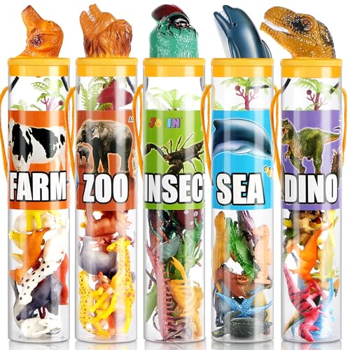 JOYIN 69 Pcs Small Animal Figures, Mini Jungle Toy Set with Sensory Bin, Realistic Wild Forest Playset, Zoo, Ocean, Farm Animals Figurines, Dinosaur Party Favors, Gifts for Boys and Girls, Kids 3-5 ProductsLogo
