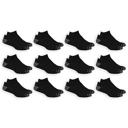 Fruit of the Loom Men's Dual Defense No Show Socks (12 Pack), Black, Medium (6 - 12) ProductsLogo