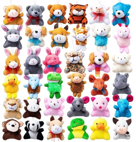 JOYIN 36 Pack Mini Animal Plush Toy Assortment (36 Units 3" Each),Bulk Stuffed Animals Party Favors for Kids, Small Animals Plush Keychain Decoration, Carnival Prizes, Halloween Party Favors ProductsLogo