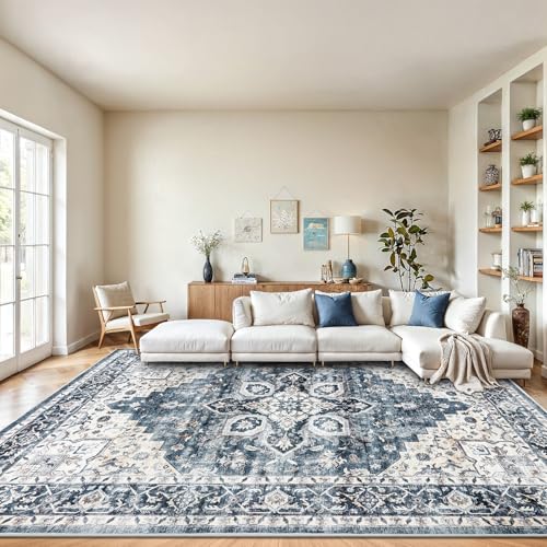 AMADA HOMEFURNISHING 8x10 Washable Area Rug, Low-Profile Large Area Rug with Non-Slip Backing & Durable Edge Binding, Vintage Large Rugs for Living Room, Bedroom, Dinning Room ProductsLogo