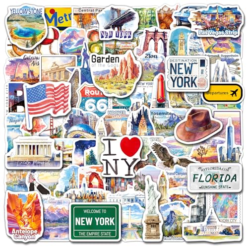 HomSeon 200PCS US State Travel Stickers for Scrapbook Journal, USA City Travel Stickers US National Park Landmarks Cultural Stickers for Luggage Souvenirs Gifts Water Bottle Laptop ProductsLogo