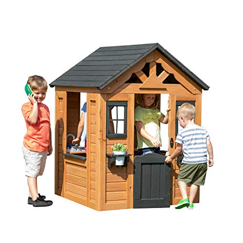 Backyard Discovery Sweetwater Cedar Wooden Kids Playhouse Cottage with Play Kitchen, Snack Bar, Half Door, Toy Phone, Windows, Flowerpot Holders, and Working Doorbell for Outdoor Imaginative Play ProductsLogo