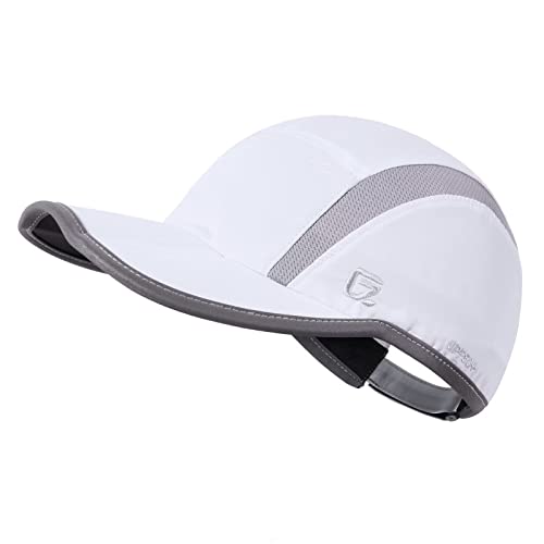 GADIEMKENSD Baseball Cap Nylon Running Outdoor Sports Hat for Men Woman Adjustable Quick Drying Reflective Foldable 50+ UPF Inhibit UV Mesh Water Repellency Race Performance Lightweight White ProductsLogo