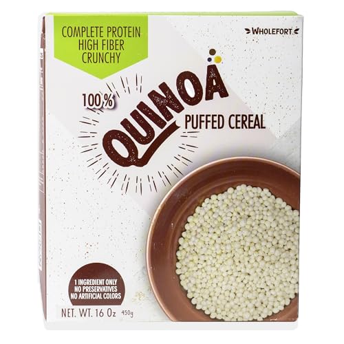 Puffed Quinoa Cereal + Nothing – Vegan – Gluten Free – Non-GMO – [1 LB] Try Quinoa Pops as Snacks – Cereal – Salad Topper for Sustainable Energy – Crunchy Quinoa is Good Mood Food – by Wholefort ProductsLogo