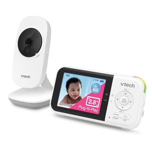 VTech VM819 Baby Monitor with Camera and Audio, 2.8” Screen Portable Baby Camera, Night Vision, 2-Way Audio, Temperature Sensor and Lullabies, Secure Transmission No WiFi, Ideal for Baby/Elderly/Pet ProductsLogo