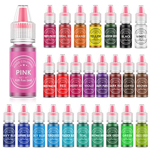 Food Coloring for Baking - 26 Vibrant Cake Coloring Liquid Set for Dessert Decorating, Food Grade Food Dye for Icing,Fondant,Cookies,Easter Egg,Making DIY Supplies Kit- 0.25 Fl. oz (6 ml)/Bottles ProductsLogo