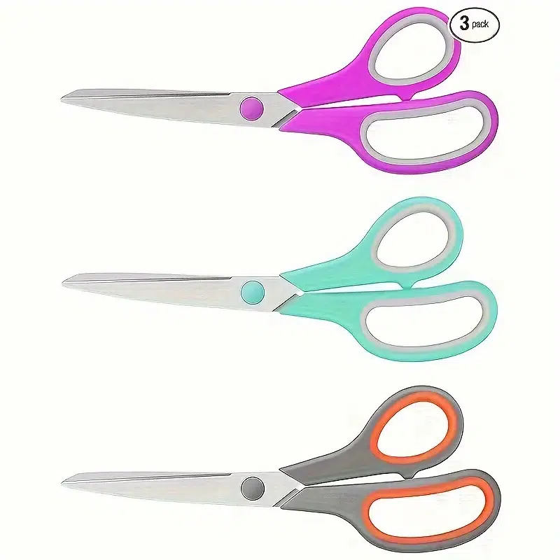 8-inch Universal Scissors Bulk 3-piece pack, ultra-sharp 2.5mm thick blade scissors Comfortable grip scissors for desk accessories Sewing fabrics Home craft school supplies, right/left hand ProductsLogo