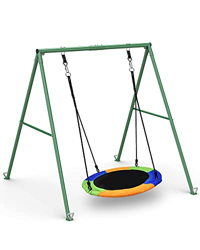 PACEARTH 440lbs Capacity Flying Saucer Swing Set with Heavy Duty A-Frame Metal Swing Stand, Full Steel, Outdoor for Kids, Backyard, Playground, Outdoor ProductsLogo