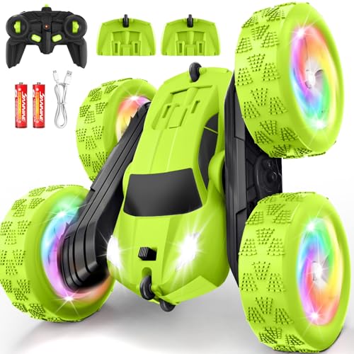 Remote Control Car, Stunt RC Cars, 2.4GHz Double Sided 360° Flips RC Crawler, Outdoor Toys for Kids Ages 4-8, Upgraded USB-C Modular Battery, 5 6 7 8 9 10 +Year Old Boys Birthday Gifts Green ProductsLogo