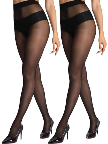 HONENNA Sheer Black Tights for Women 2 Pairs Ultra Thin Reinforced T Crotch Control Top Pantyhose Stockings ProductsLogo