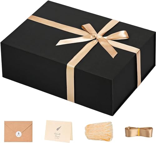 LIFELUM Gift Box 13.5''x10''x4'' Large Black Gifts Boxes with Magnetic Lids Luxury Birthday Gift Box for Groomsman Proposal Gifts Contains Card, Ribbon, Filler ProductsLogo