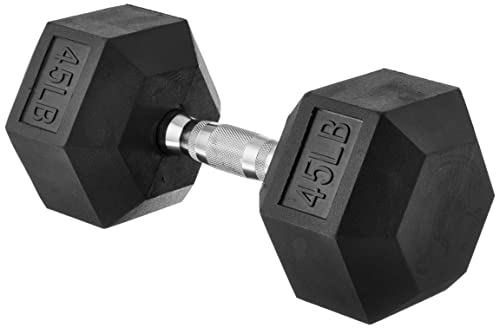 Amazon Basics Rubber Hex Dumbbell Hand Weight, 45 pound, Single, Black ProductsLogo