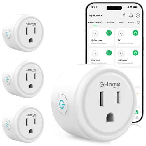 GHome Smart Plug, WiFi Smart Plugs Work with Alexa and Google Home, Smart Outlet Timer with APP Remote Control, 2.4GHz Wi-Fi Only, No Hub Required, ETL FCC Listed ProductsLogo