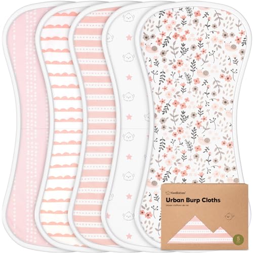 Organic Burp Cloths Baby Boy & Girl - 5-Pack Super Absorbent Cotton Burping Cloths for Babies, Soft & Plush Newborn Spit Up Rags, Infant Towels for Milk Spit Up, Unisex, Large 21" x 10" (Sweet Charm) ProductsLogo