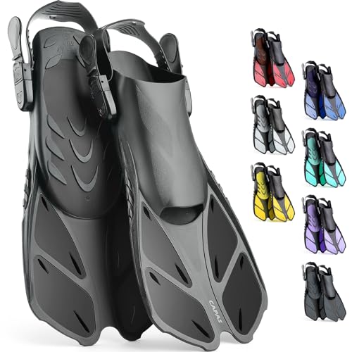 CAPAS Snorkel Fins, Swim Fins Travel Size Short Adjustable for Snorkeling Diving Adult Men Women Kids Open Heel Swimming Flippers ProductsLogo