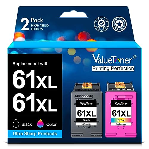 Valuetoner 61XL Ink Cartridges Replacement for HP 61 Ink Cartridge Combo Pack 61XL Works with HP Envy 4500 4502 5530 Deskjet 2540 3510 OfficeJet 4630 Printer (1 Black, 1 Tri-Color, 2-Pack) ProductsLogo