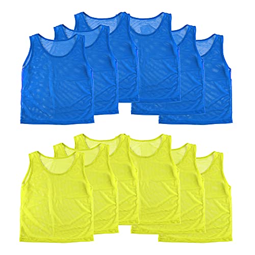 Super Z Outlet 12 Pinnies Scrimmage Vests Team Practice Jersey for Child Youth Teen Lightweight (Blue/Yellow) ProductsLogo