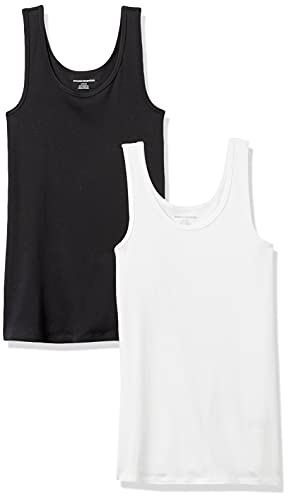 Amazon Essentials Women's Slim-Fit Tank Top, Pack of 2, Black/White, Medium ProductsLogo