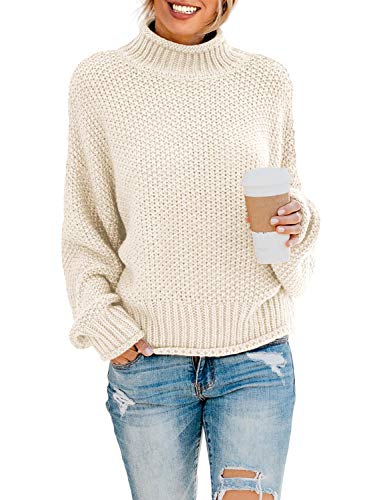 Dokotoo Fall Sweaters for Women 2025 Batwing Long Sleeve Turtleneck Sweaters Solid Autumn Basic Casual Halloween Sweaters Loose Oversized Chunky Knit Pullovers Sweaters Jumper Beige Blouses Medium ProductsLogo