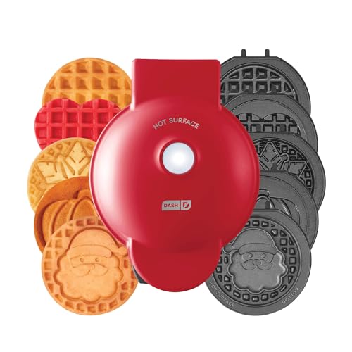 DASH Holiday Multimaker Mini System - Waffle Maker with Six 4” Removable Holiday Plates: Waffle Iron & Griddle, 4-in-1 Mini Waffle Maker for Kids and Families – Nonstick Surface, Santa Waffle (Red) ProductsLogo