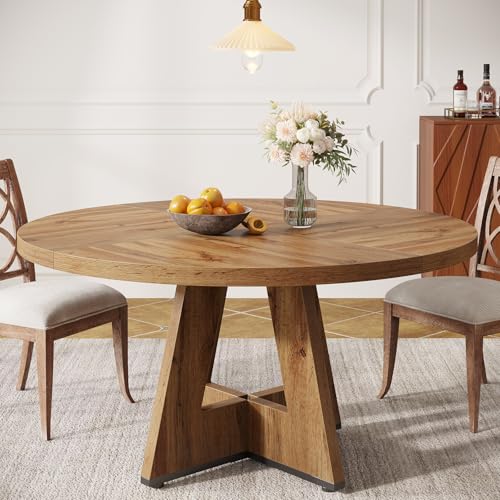 Tribesigns Farmhouse Dining Table, 47 Inch Round Dinner Table for 4, Rustic Round Dining Room Table for Home Dining Room Living Room (Wood) ProductsLogo