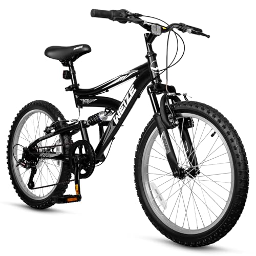 WEIZE Kids Mountain Bike, 20 inch Kids' Bicycles for 6-10 Years Old Boys Girls with Dual Full Suspension, 6 Speeds Drivetrain, High-Carbon Steel Frame, Ideal for Young Riders and Adventurers ProductsLogo