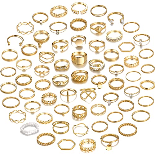 YEEZII 68 Pcs Gold Knuckle Rings Set for Women, Stackable Rings Boho Joint Finger Midi Ring Hollow Carved Crystal Stacking Rings Pack ProductsLogo