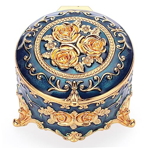 Hipiwe Antique Metal Jewelry Box Ring Earring Treasure Chest Case Small Trinket Box Round Jewelry Display Box Necklace Organizer Wedding Birthday Gift Home Decor, 3x3x2.4 inch ProductsLogo
