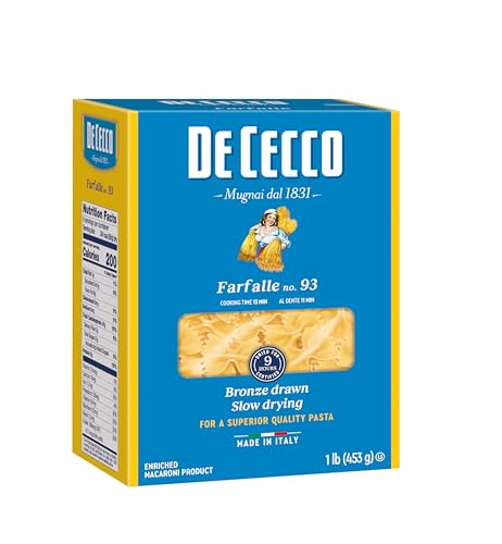 De Cecco Farfalle No. 93 Pasta, 16 Oz, Authentic, Slow Dried, Made with Durum Wheat, Versatile Pasta for Sauces & Recipes, Made in Italy ProductsLogo