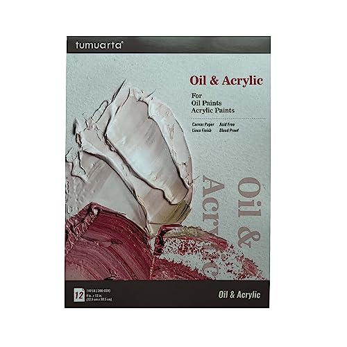 tumuarta Oil Painting Paper Pad 9x12”, 140 LB Canvas Paper, 12 Sheets, 300 GSM, Acid Free, Glue Bound, Natural White, Bleed Proof Mixed Media Paper for Oil Paints, Acrylic, Oil Pastel and More ProductsLogo