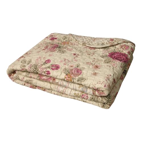 Greenland Home Antique Rose - Classic Traditional Floral - 100% Cotton Quilted Throw Blanket, 50 x 60 inches, Ecru ProductsLogo