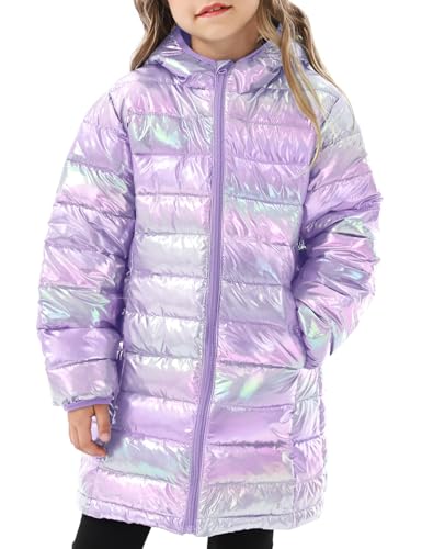 Cutemile Girls Winter Coat Size 9 Kids Puffer Jacket Purple Metallic Outerwear Long Hooded Faux Down Coats 8-9 Years ProductsLogo