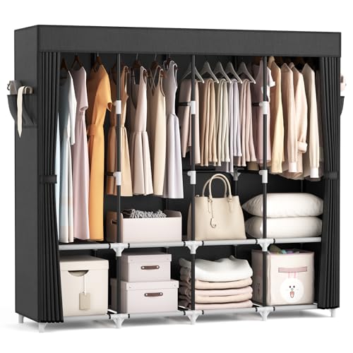 VTRIN Portable Closet for Hanging Clothes 67 Inch Wide Large Capacity Portable Wardrobe Closet with Cover, 4 Storage Shelves and 4 Hanging Rod Sturdy Free Standing Closet for Bedroom, Black ProductsLogo