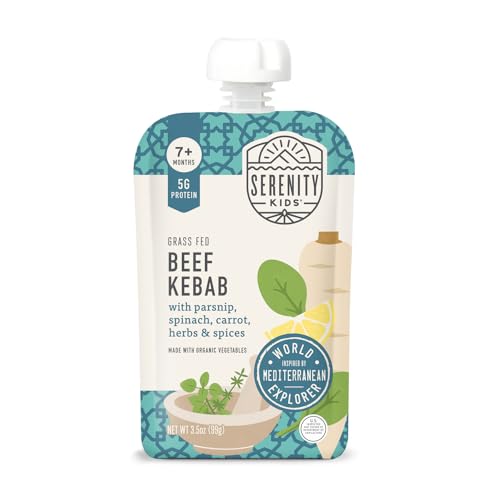 Serenity Kids 7+ Months World Explorers Baby Food Pouches Puree Made With Ethically Sourced Meats & Organic Veggies | 3.5 Ounce BPA-Free Pouch | Beef Kebab | 1 Count ProductsLogo