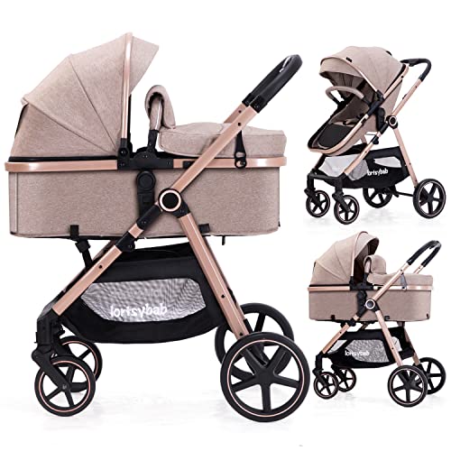 Lortsybab 2-in-1 Baby Stroller - Folding Infant Newborn Pram Stroller with Reversible Seat - Toddler Strollers for 0-36 Months Old Babies (Beige) ProductsLogo