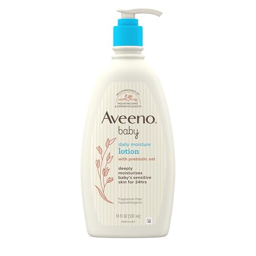 Aveeno Baby Daily Moisture Body Lotion for Sensitive Skin, Hypoallergenic Moisturizing Baby Lotion with Nourishing Oatmeal to Deeply Moisturize Baby's Skin, Fragrance-Free, 18 fl. oz ProductsLogo