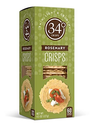 34 Degrees Rosemary Crisps | Light & Crunchy Thin Crackers for Charcuterie, Cheese Boards & Entertaining, Single Pack (4.5oz) ProductsLogo