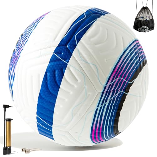 ZWAW Official Match Soccer Ball Size 5 – Waterproof PU Leather, Includes Pump & Needles, Mesh Storage Bag for Easy Carry ProductsLogo
