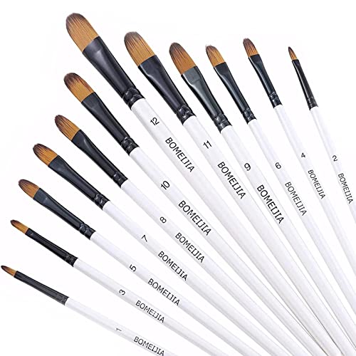 GETHPEN Filbert Paint Brushes Set, 12 PCS Artist Brush for Acrylic Oil Watercolor Gouache Artist Professional Painting Kits with Synthetic Nylon Tips White ProductsLogo