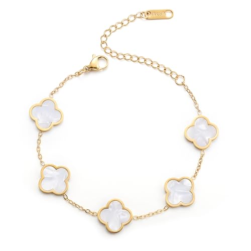 AIPPK 18K Gold Plated Clover Lucky Bracelet Dupes for Women White Flower Four Leaf Bracelets Trendy Jewelry Gifts for Women ProductsLogo