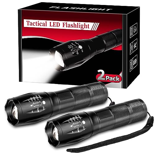 2 Pack Flashlights High Lumens, 5 Modes Zoomable LED Tactical Flashlight, Waterproof Handheld Flash Light for Camping Home Emergencies, Christmas Stocking Stuffers Gifts for Men, Camping Essentials ProductsLogo