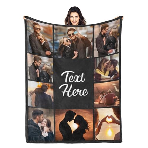 Printwoo Custom Blanket with Picture Text Customized Thow Blankets Personalized Blanket Customizable Blanket Photo Blankets Customize Gifts for Mom Dad Couple Girlfriend Boyfriend Wife Husband ProductsLogo