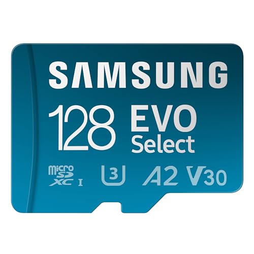 Samsung EVO Select microSD Memory Card + Adapter, 128GB microSDXC, Up-to 160 MB/s, 4K UHD, UHS-I, C10, U3, V30, A2, for Mobile Phone, Smartphones, Nintendo-Switch, and Tablets (MB-ME128SA/AM) ProductsLogo