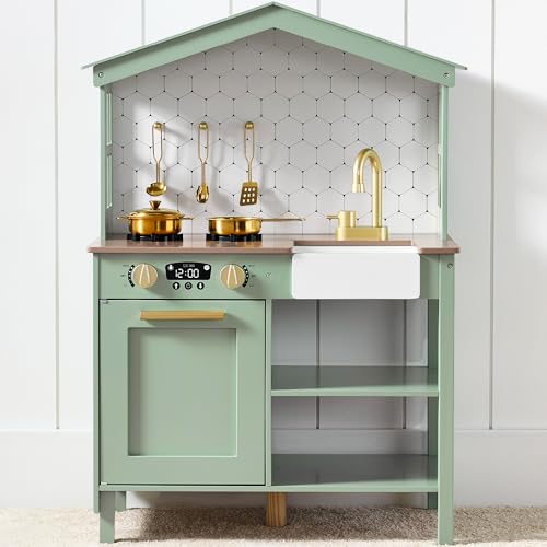 Best Choice Products Pretend Play Wooden Farmhouse Kitchen Set for Kids w/Toy Storage, Clicking Knobs, Windows, 5 Accessories Included - Sage ProductsLogo
